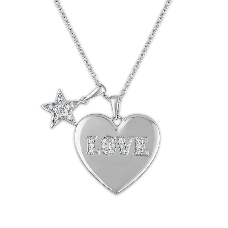 1/5 CTW Diamond Heart 18-inch Pendant in Rhodium Plated Sterling Silver