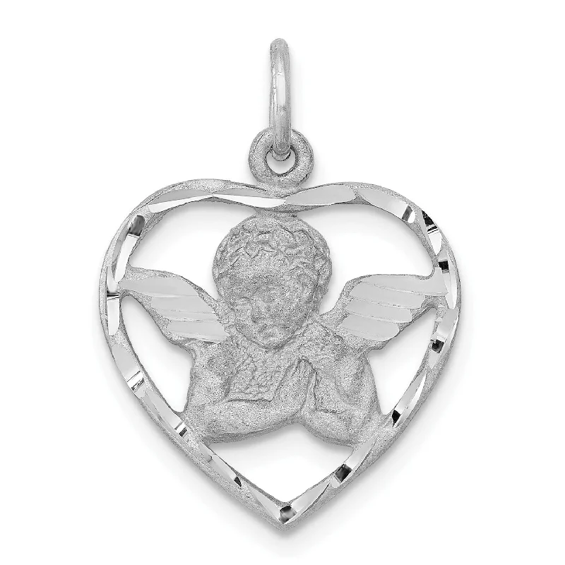 14KT White Gold 24X18MM Angel Heart Pendant. Chain Not Included