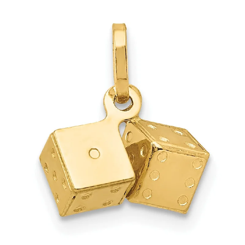 14KT Yellow Gold 11MM Three Dimensional Dice Pendant. Chain Not Included