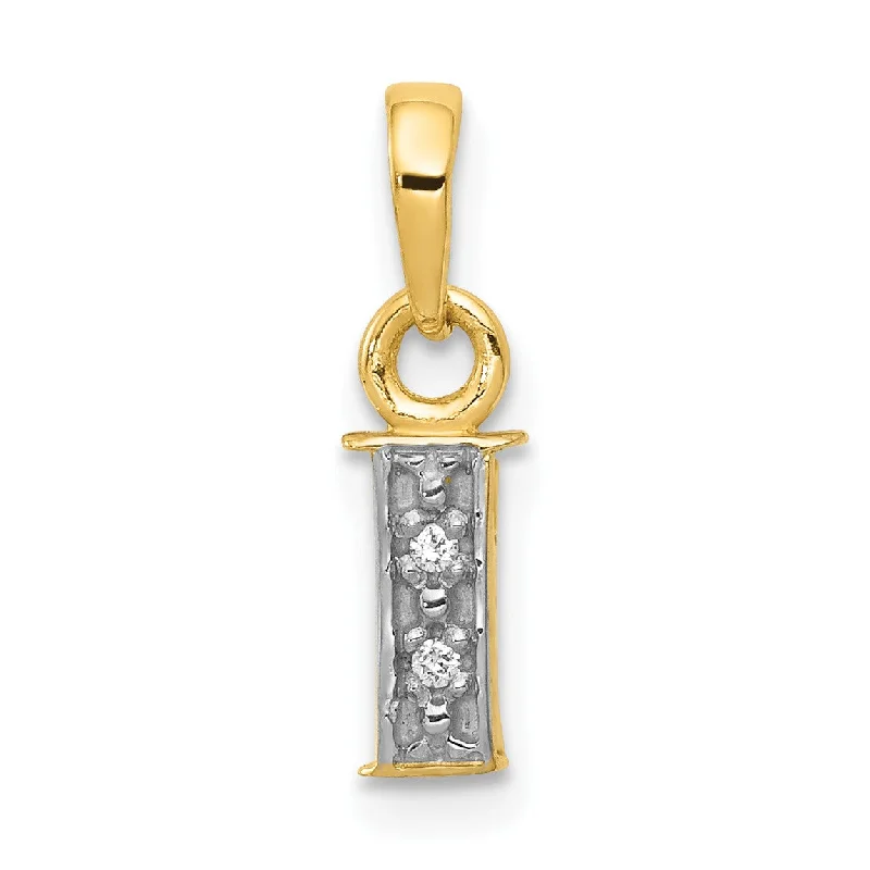 14KT Yellow Gold With Rhodium Plating 1/100 CTW 15X8MM Initial Pendant; Initial I. Chain not Included