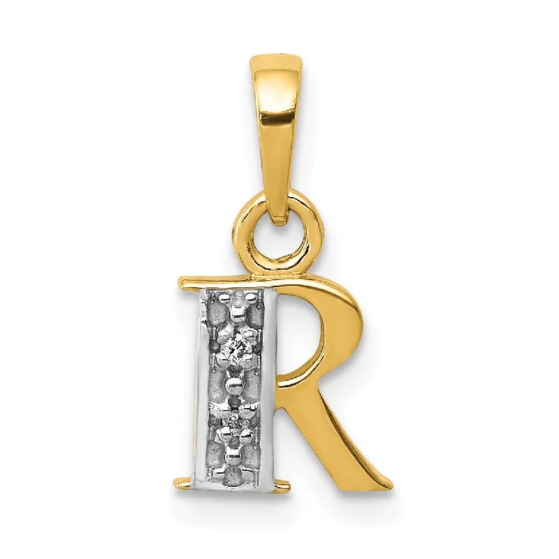 14KT Yellow Gold With Rhodium Plating 1/100 CTW 15X8MM Initial Pendant; Initial R. Chain not Included