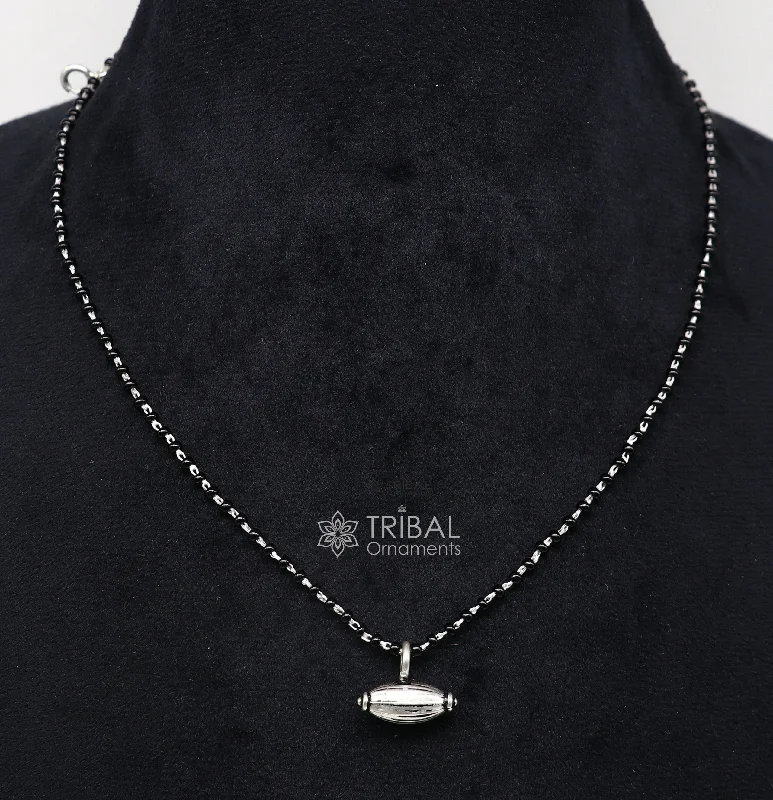 16" to 26" traditional cultural black beads 925 sterling silver stylish Single ball pendant necklace modern trendy delicate jewelry set626