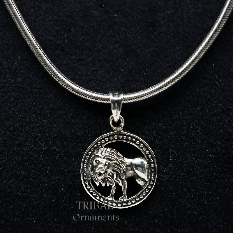 925 sterling silver india traditionally cultural lion pendant, amazing horoscope zodiac unisex Leo pendant unique Singh Rashi pendant nsp570