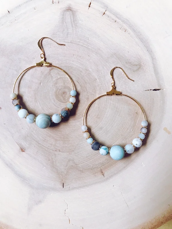 Symmetrical Gemstone Hoop Earrings in Amazonite