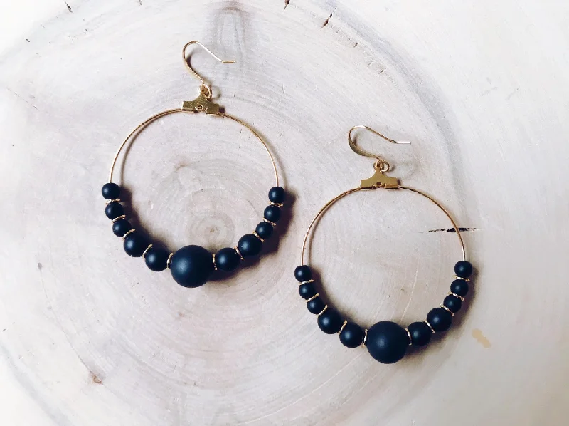 Symmetrical Gemstone Hoop Earrings in Black Agate