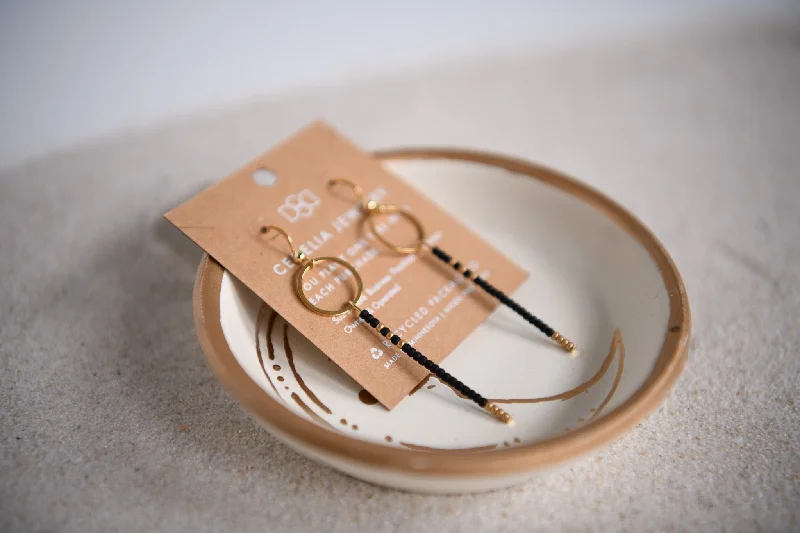 Midnight Moon Black & Gold Seed Bead Drop Earrings