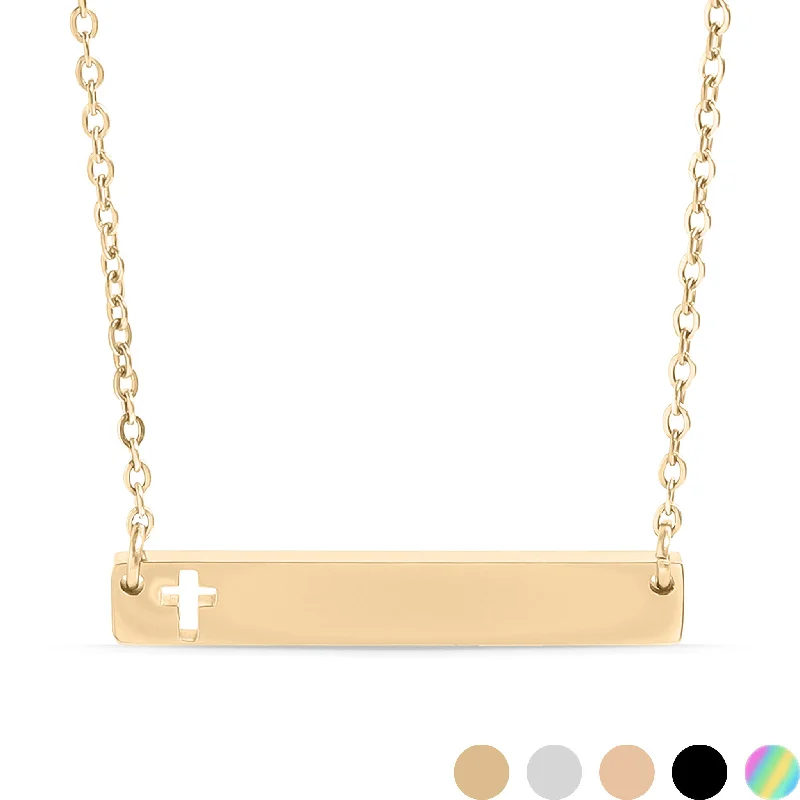 Cutout Cross Bar Stainless Steel Necklace / SBB00106