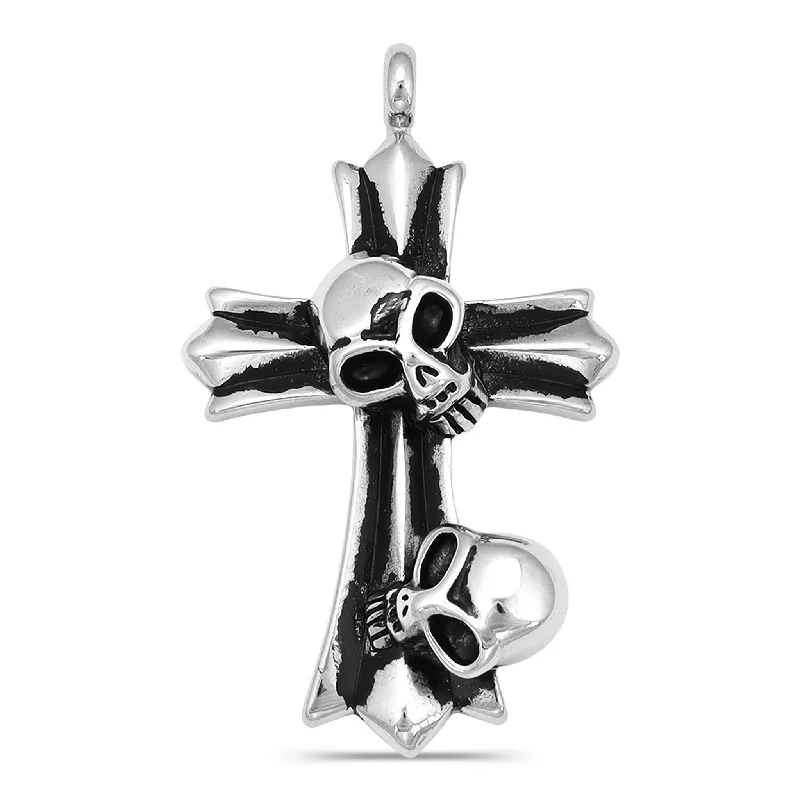 Stainless Steel Double Skull Cross Pendant / PDL2041