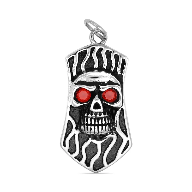 Stainless Steel Red CZ Eyed Skull Shield Pendant / PDL2029