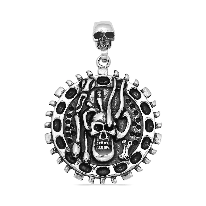 Stainless Steel Large Skull And Snakes Spike Shield Pendant / PDL2027