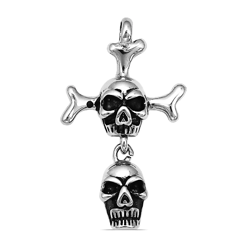 Stainless Steel Double Skull And Bones Pendant / PDL2037