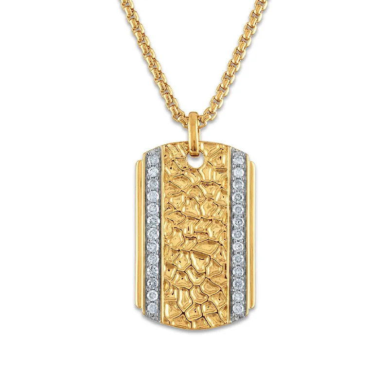 Luxe Layers 1/2 CTW Diamond Nugget Dog Tag 22-inch Pendant in Gold Plated Sterling Silver