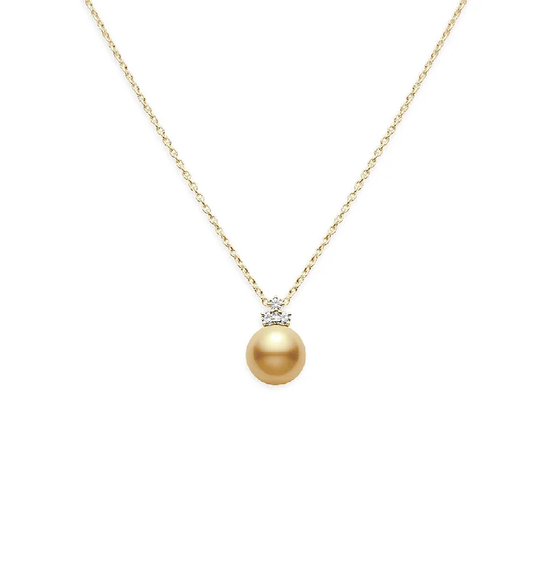 Mikimoto Yellow Gold Golden South Sea Pearl and Diamond Necklace