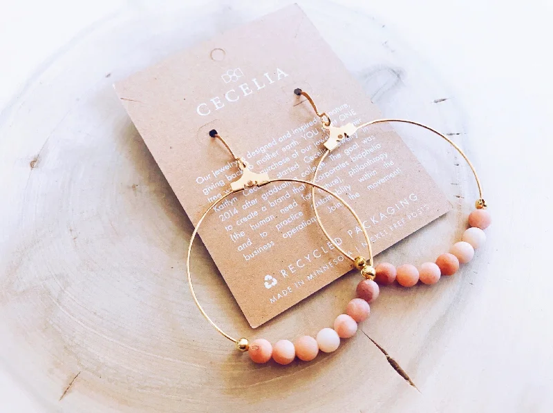 Peach Agate Gemstone Hoop Earrings