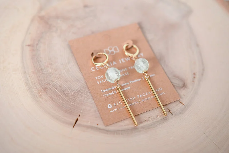 Light of Moon Glass Ball Bar Drop Earrings