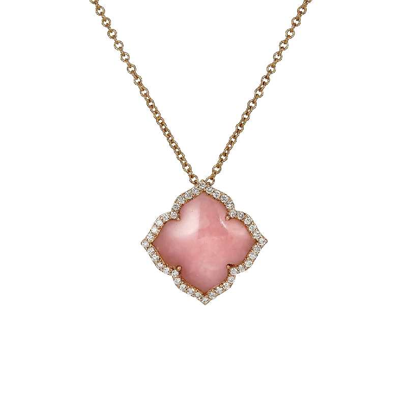 Sabel Collection Rose Gold Pink Opal Flower Necklace