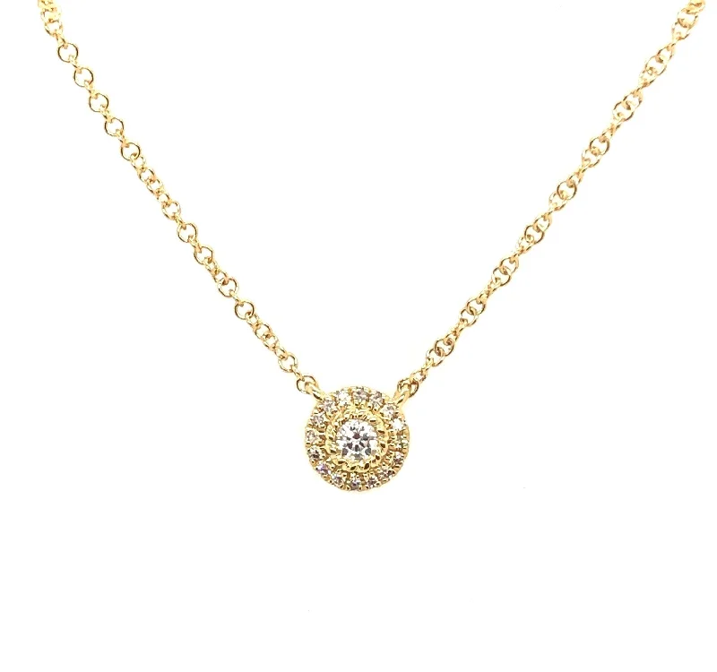 Shy Creation Yellow Gold Diamond Halo Fashion Necklace