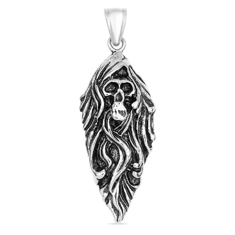 Stainless Steel Flaming Skull Arrowhead Pendant / PDJ2002