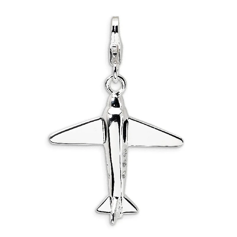 SS RH 3-D Swarovski Crystals Airplane w/Lobster Clasp Charm