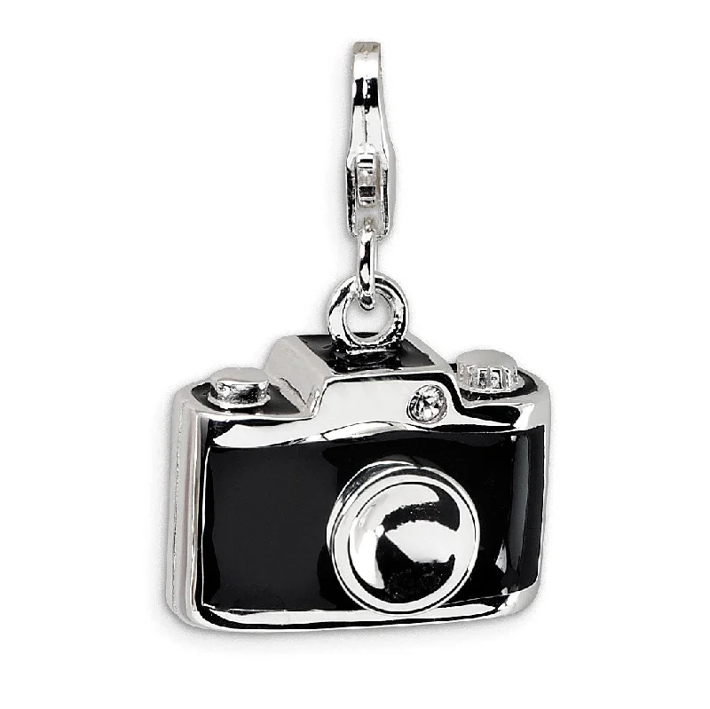 SS RH Enamel Swarovski Crystals Camera w/Lobster Clasp Charm