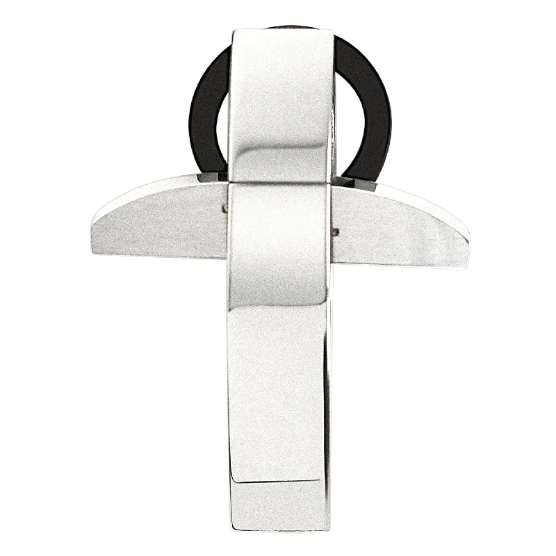 Stainless Steel Cross with Black Ring Pendant / NCZ0089