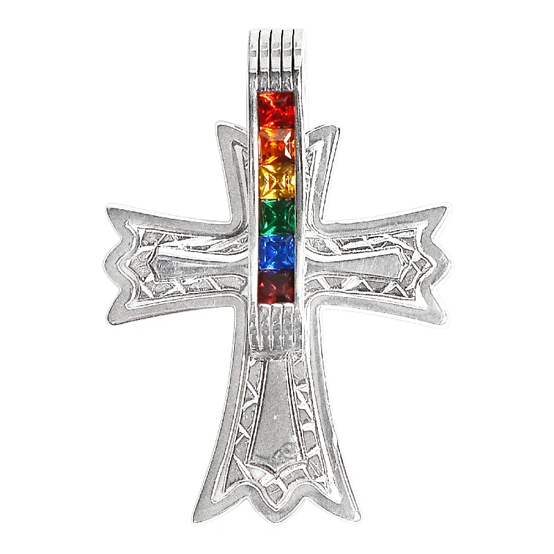 Stainless Steel Cubic Zirconia Rainbow Cross Pendant / GPP0083