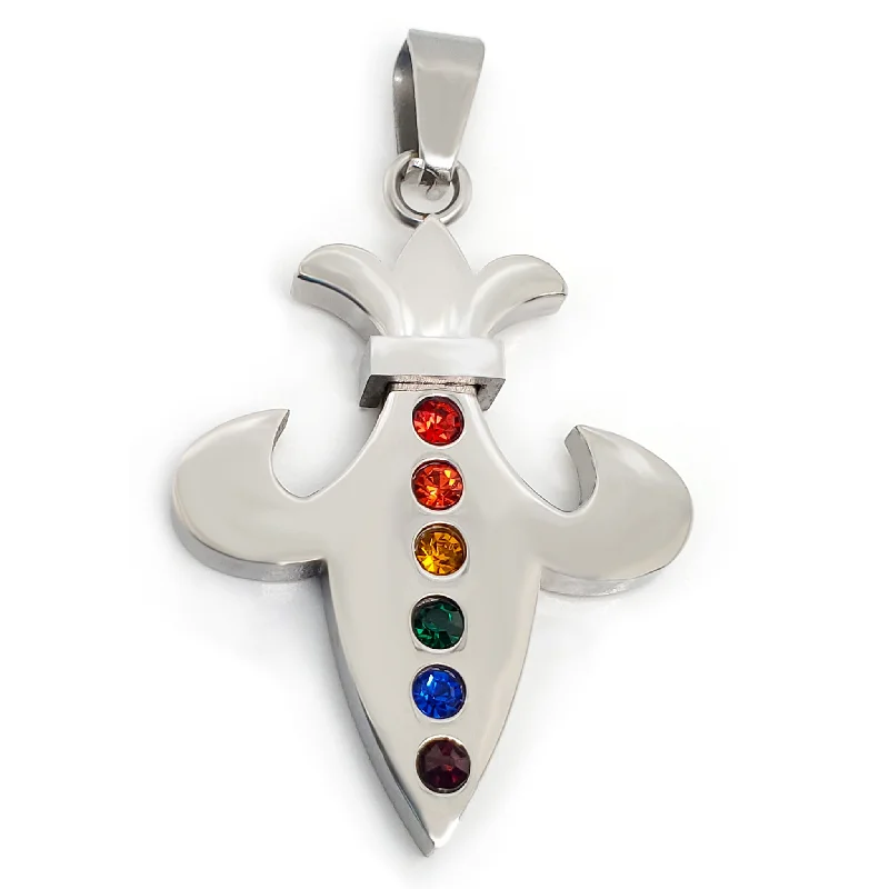 Stainless Steel Cubic Zirconia Rainbow Fleur de Lis Pendant / GPP4362