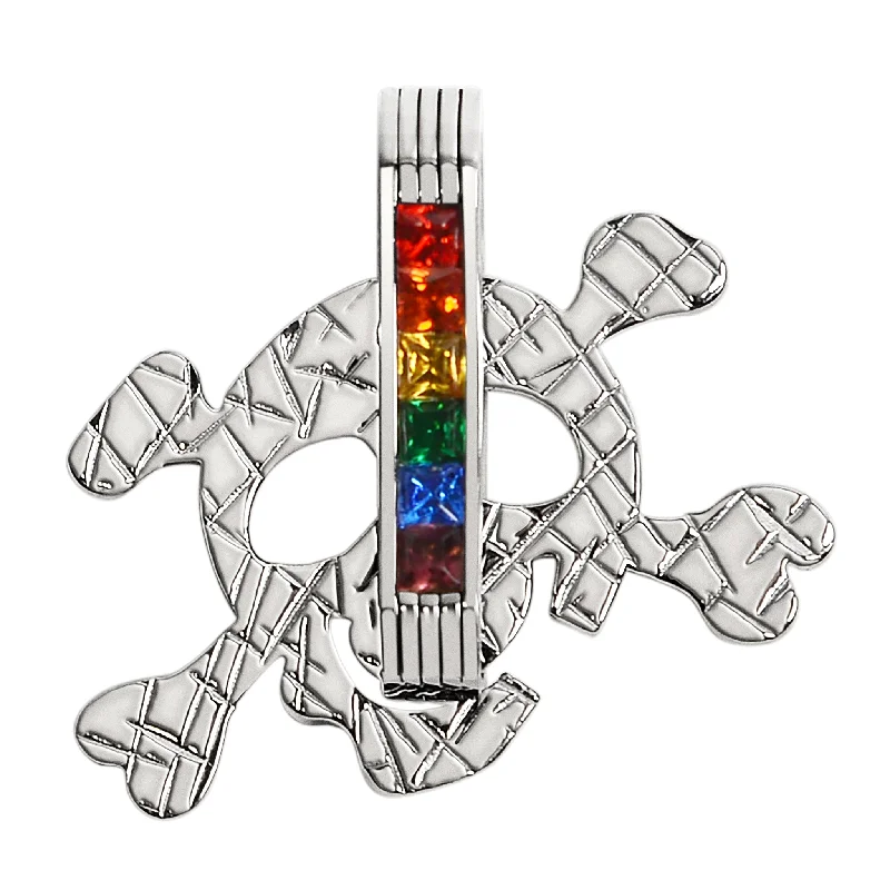 Stainless Steel Cubic Zirconia Skull and Crossbones Rainbow Pendant / GPP0057