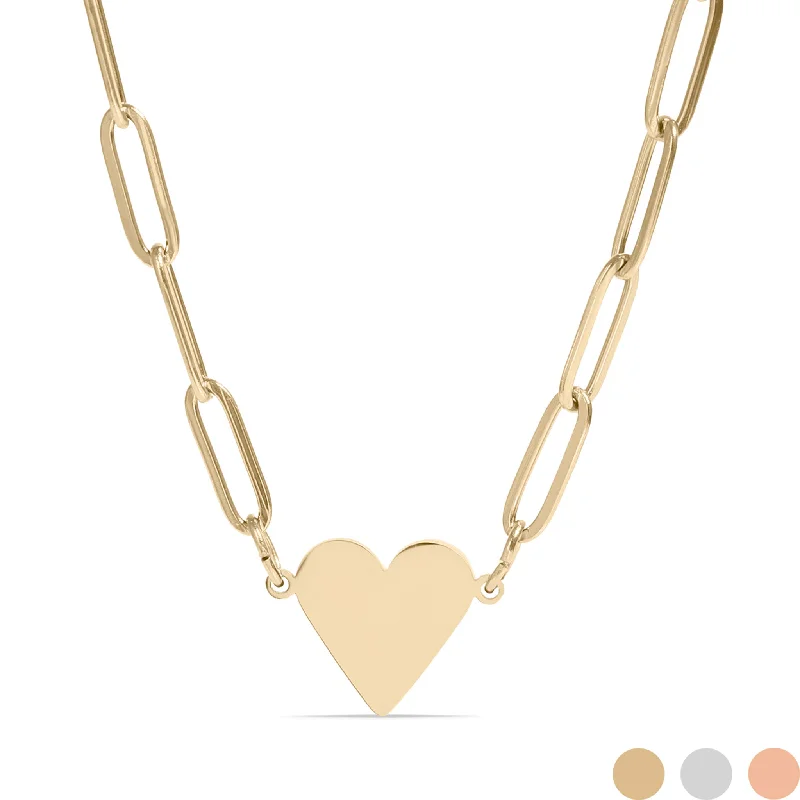 18K Gold PVD Stainless Steel Blank Heart Paperclip Necklace / SBB0304