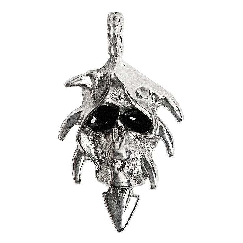 Stainless Steel Hooded Black Eyed Skull Pendant / NCZ0082