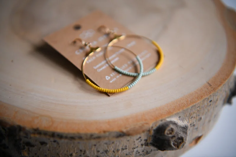 Teal & Honey Seed Bead Hoop Earrings