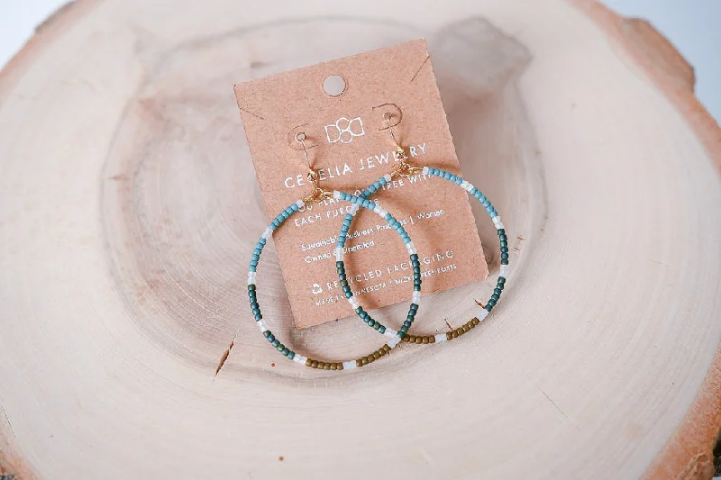 Boho Seed Bead Hoop Earrings in Turquoise