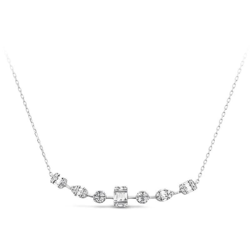 White Gold Diamond Curved Bar Necklace