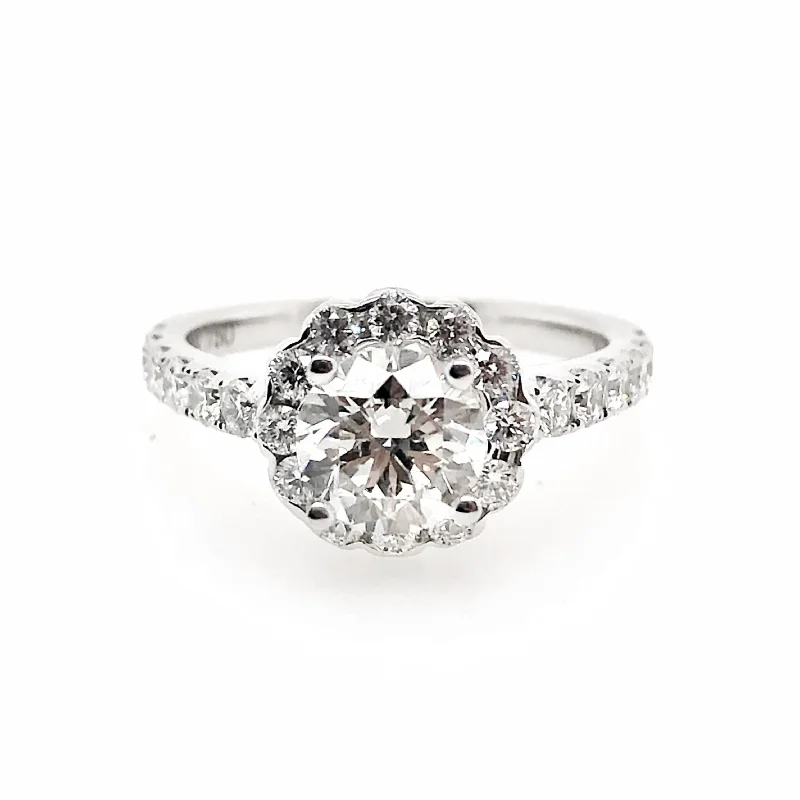 White Gold Diamond Halo Engagement Ring