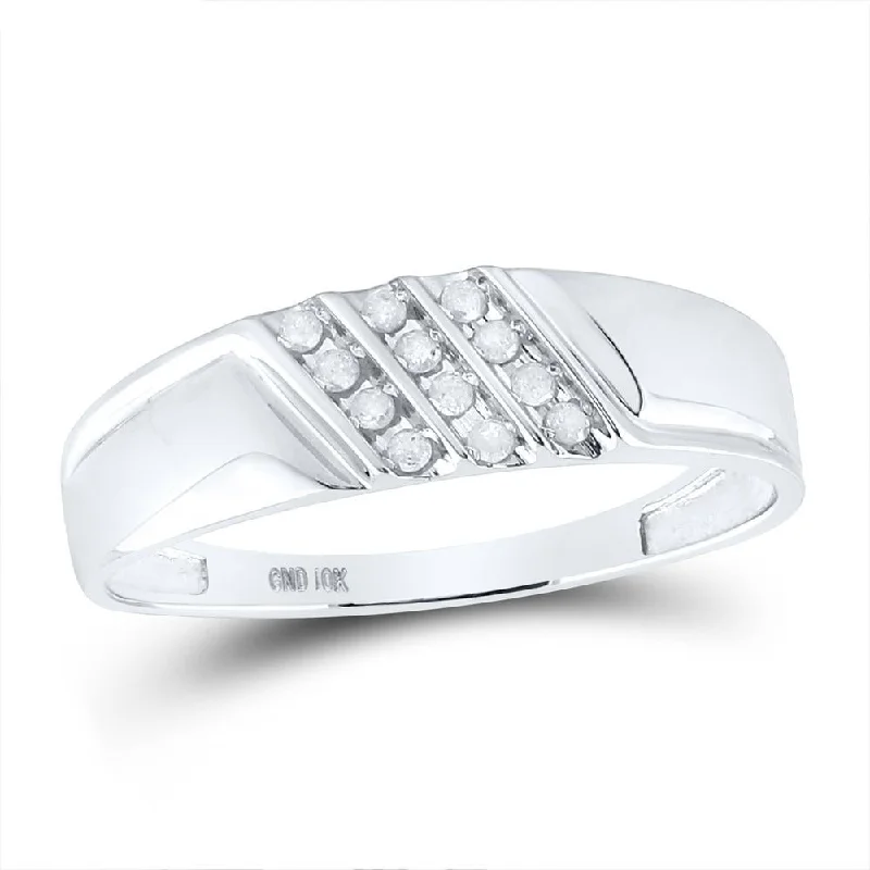 10kt White Gold Mens Round Channel-set Diamond Diagonal Triple Row Wedding Band 1/8 Cttw