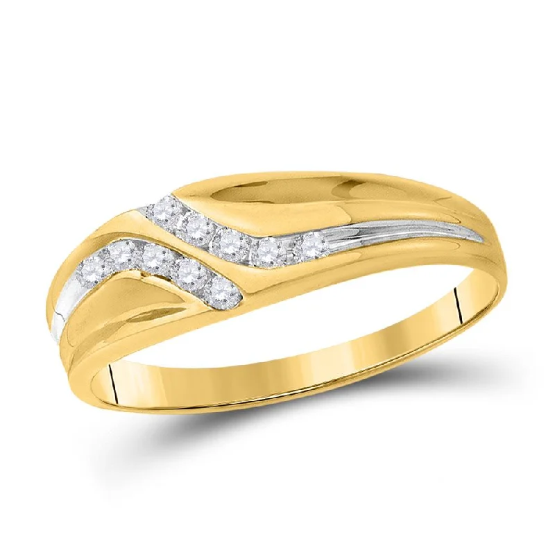 10kt Yellow Gold Mens Round Diamond Double Row Slender Wedding Band 1/8 Cttw