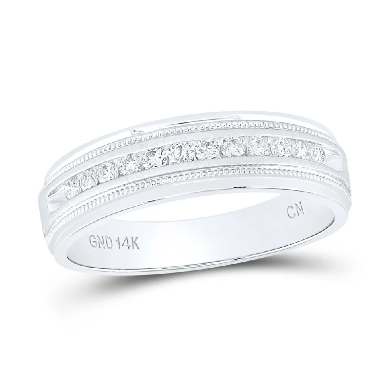 14k White Gold Mens Round Diamond Comfort-fit Wedding Anniversary Band 1/4 Cttw