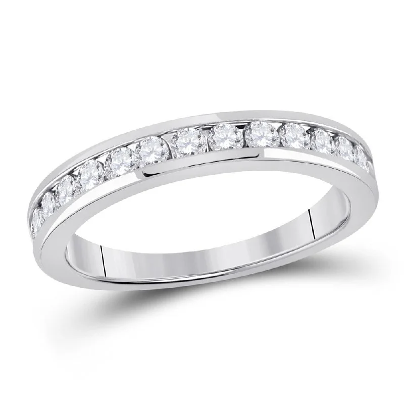 14kt White Gold Womens Round Diamond Wedding Single Row Band 1/2 Cttw