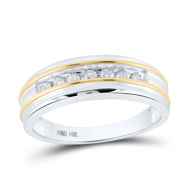 14kt White Two-tone Gold Mens Round Channel-set Diamond Wedding Band 1/4 Cttw