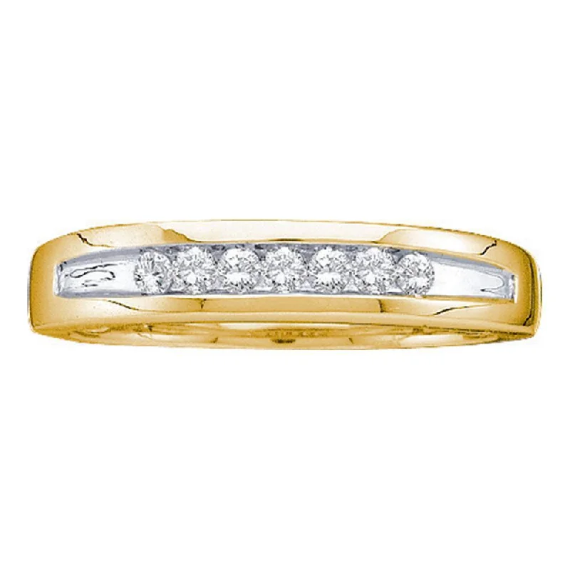 14kt Yellow Gold Mens Round Channel-set Diamond Two-tone Single Row Wedding Band 1/4 Cttw