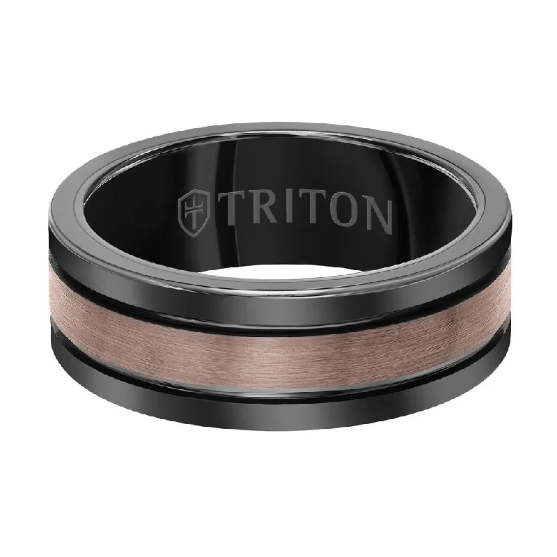 8MM Espresso Tungsten Carbide Ring - Satin Finish Center