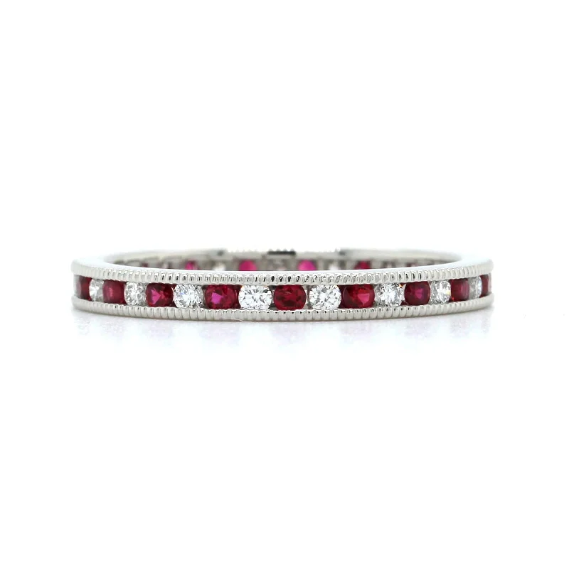 Platinum Channel Set Ruby and Diamond Band