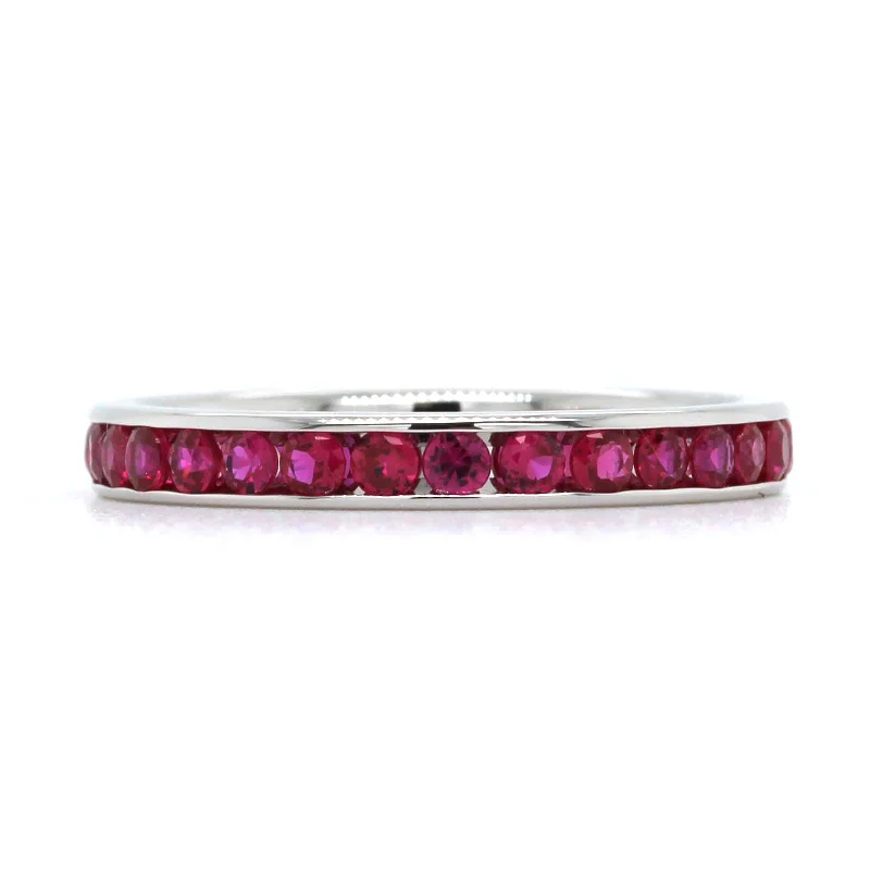 18K White Gold Channel Set Ruby and Diamond Band