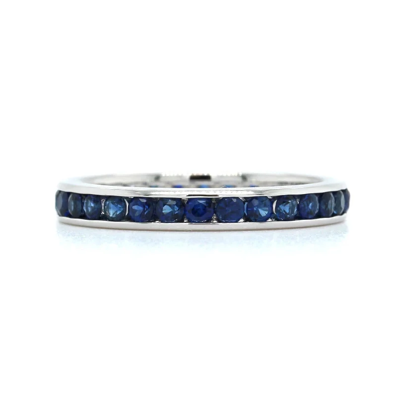 18K White Gold Channel Set Sapphire Band