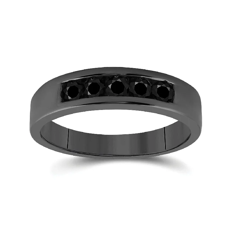 Sterling Silver Black Color Enhanced Round Diamond Mens Wedding Anniversary Band 5/8 Cttw