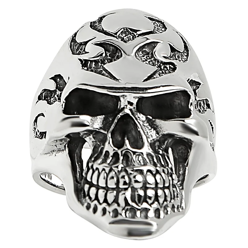 Sterling Silver Flaming Skull Ring / SSR0026