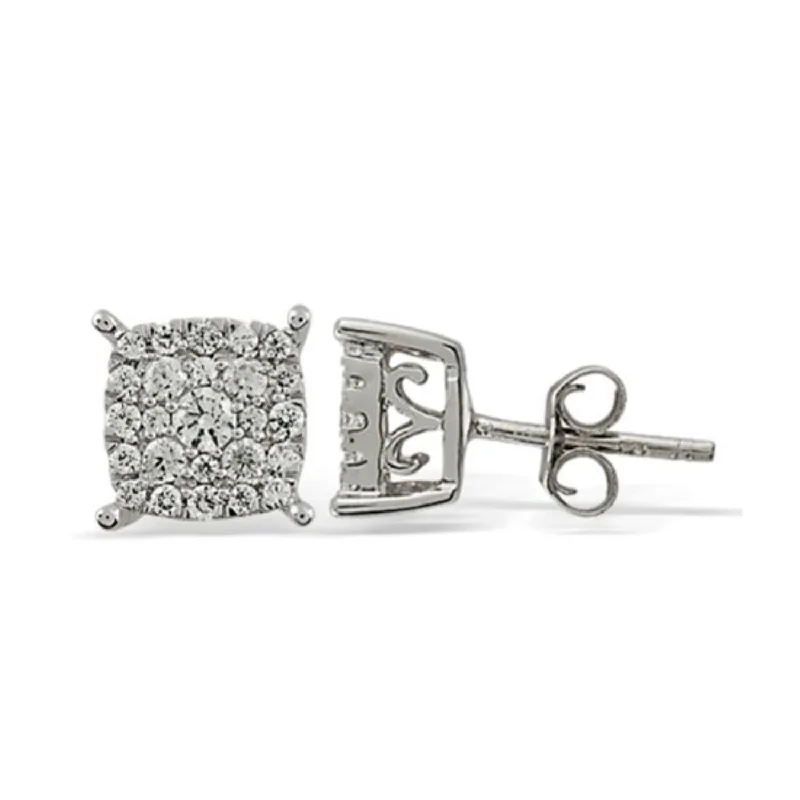 1/2 CTW Diamond Cluster Stud Earrings in 10KT White Gold