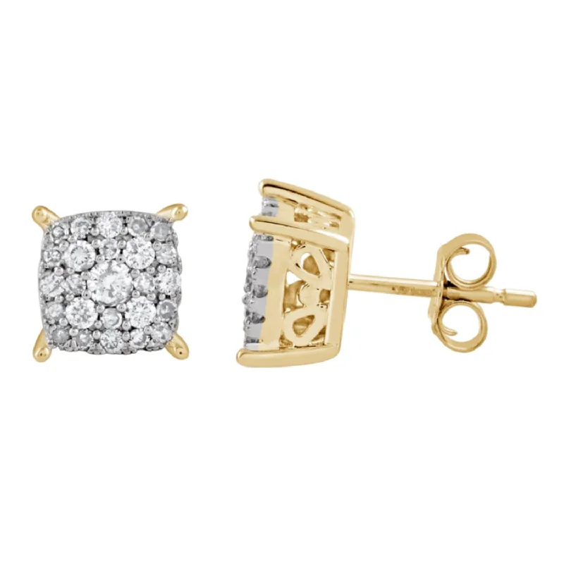 1/2 CTW Diamond Cluster Stud Earrings in 10KT Yellow Gold