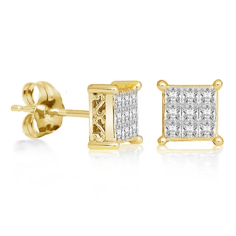 1/2 CTW Diamond Cluster Stud Earrings in 14KT Yellow Gold