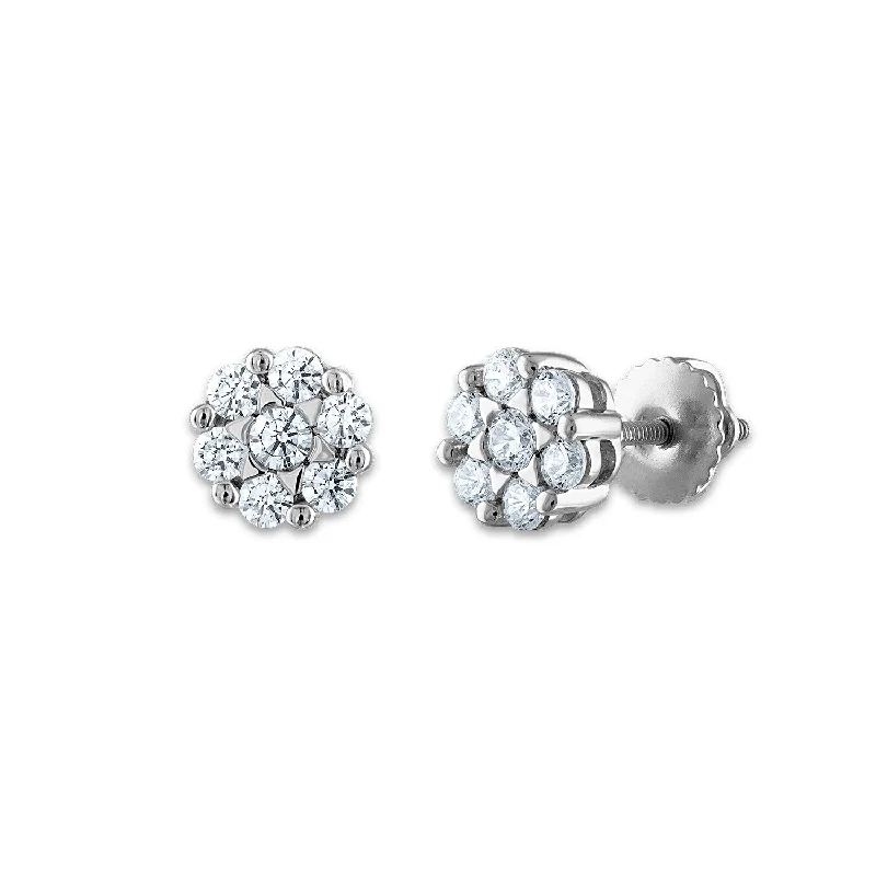 EcoLove 1/2 CTW Lab Grown Diamond Cluster Stud Flower Shaped Earrings in 14KT White Gold